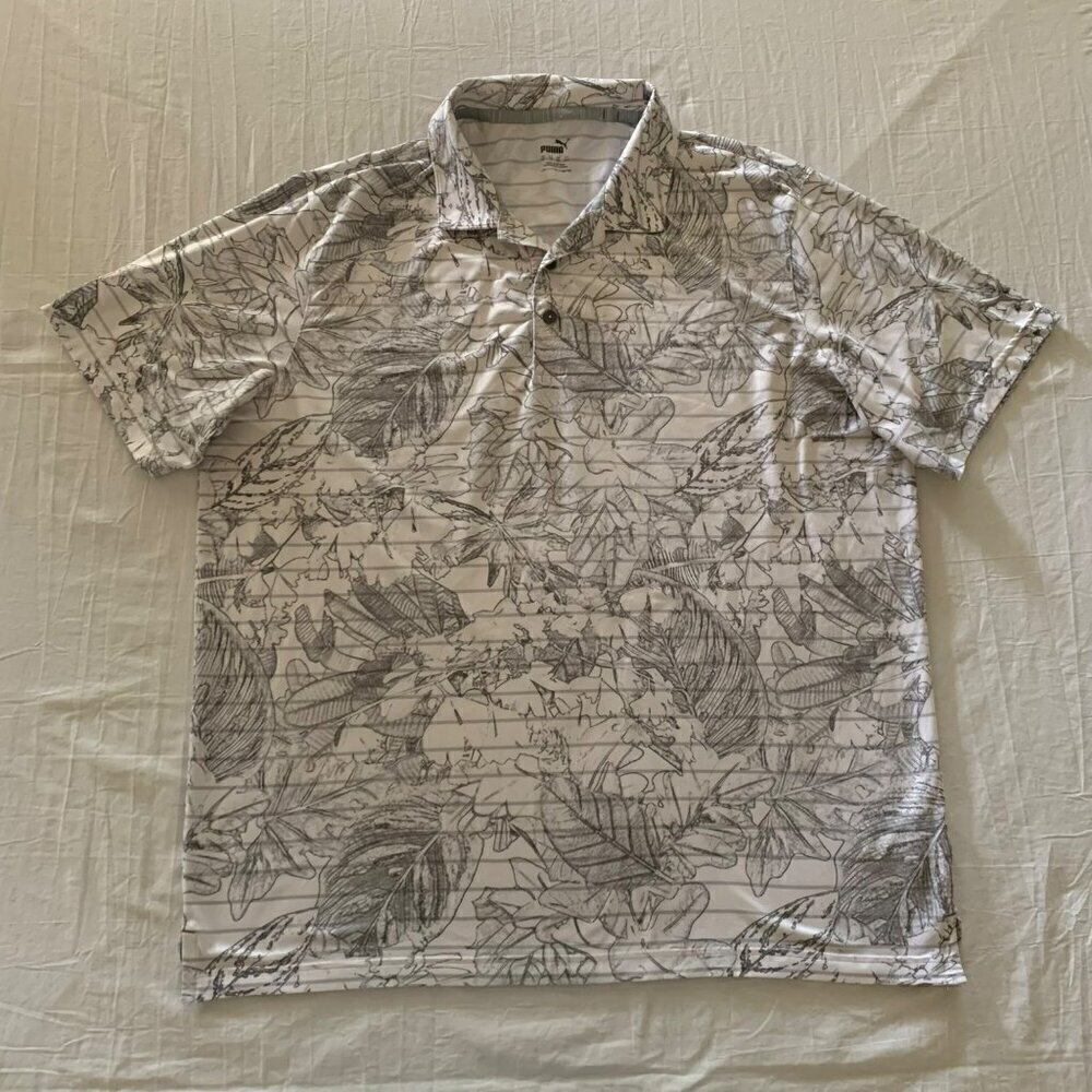 Puma Golf White Gray Floral Print Polo Shirt Mens XL